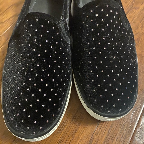 Keds X Kate Spade Double Decker Sneakers Black 8.5 Velvet Glitter Slip On Shoe - Picture 9 of 9